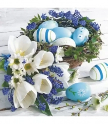 Ubrousky velikonoční koš s modrými vajíčky